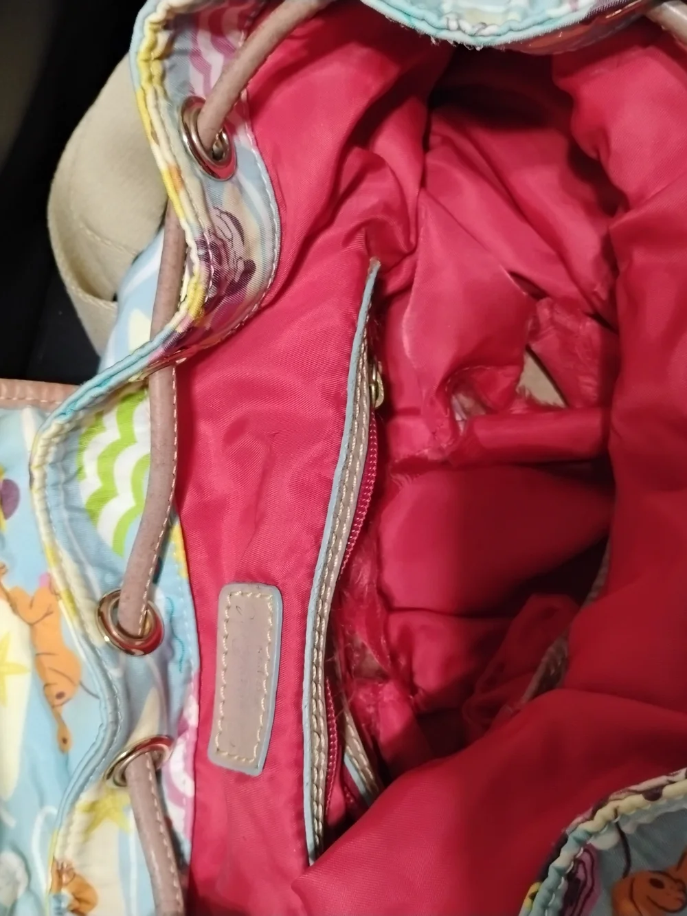 Dooney & Bourke Light Blue Printed Character Backpack with Tan Trim